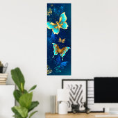Poster Papillons dorés sur fond bleu (Bureau à domicile)