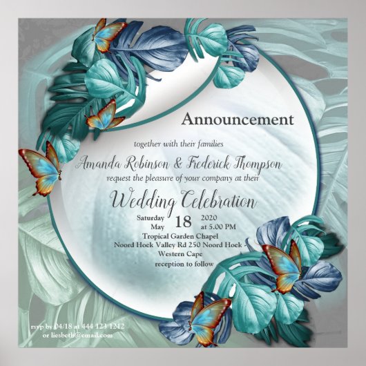 Poster Papillons du Paradis/Tropical Turquoise Splash (Devant)