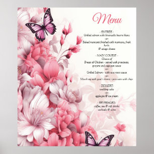 Poster Papillons et Fleurs dans des tons roses variés