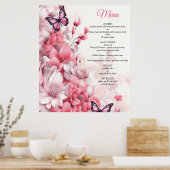 Poster Papillons et Fleurs dans des tons roses variés (Cuisine)