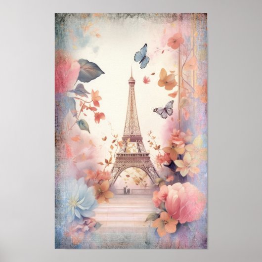 Poster Papillons et Fleurs de la Tour Eiffel (Devant)
