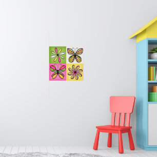 Poster Papillons et fleurs Pop Art
