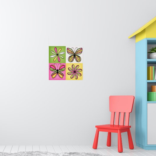 Poster Papillons et fleurs Pop Art (Pépinière 1)
