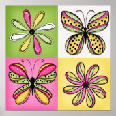 Poster Papillons et fleurs Pop Art (Devant)