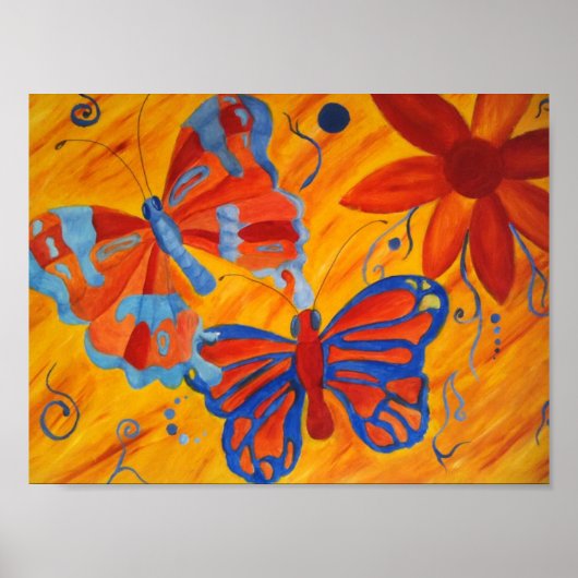 Poster papillons et fleurs Toile Imprimer (Devant)