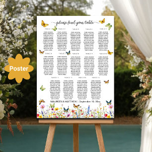 Poster Papillons fleur sauvage 14 Tables Siège Mariage