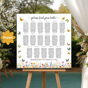 Poster Papillons fleur sauvage 17 Tables Siège Mariage