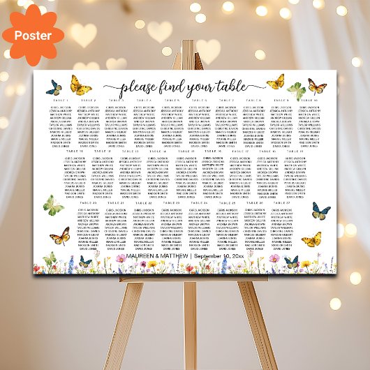 Poster Papillons fleur sauvage 27 Tables Siège Mariage