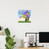 Poster Papillons fleur sauvage et En vichy (Bureau à domicile)