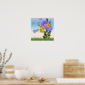Poster Papillons fleur sauvage et En vichy (Cuisine)