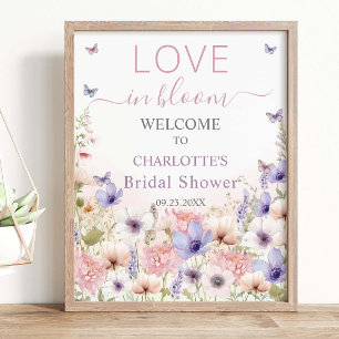 Poster Papillons Fleur Sauvage Rose Violet Amour en Fleur