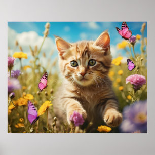 Poster *~* Papillons Fleurs Chaton 5:4 Chat Kitty AP68