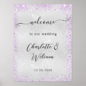 Poster papillons mariage violet argent bienvenue (Devant)