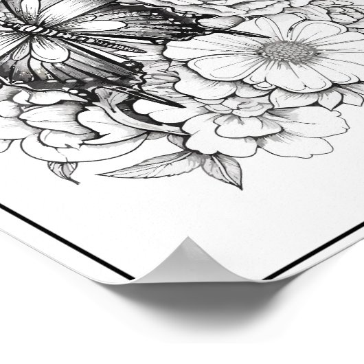 Poster Papillons mignons/Fleurs Coloration (Coin)