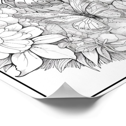 Poster Papillons mignons/Fleurs Coloration (Coin)