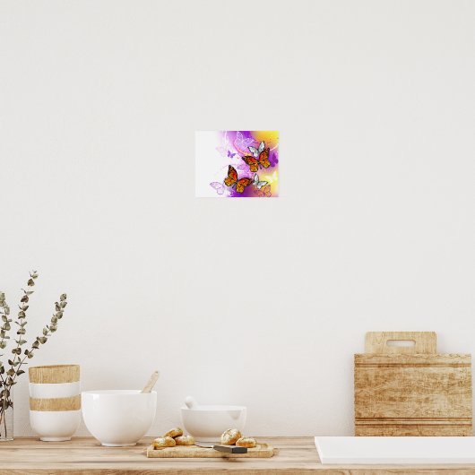 Poster Papillons Monarque sur Arrière - plan pourpre (Cuisine)