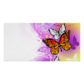 Poster Papillons Monarque sur Arrière - plan pourpre (Devant)