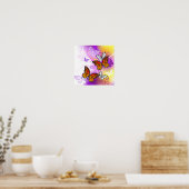 Poster Papillons Monarque sur Arrière - plan pourpre (Cuisine)