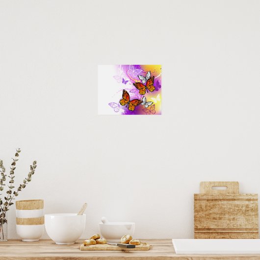 Poster Papillons Monarque sur Arrière - plan pourpre (Cuisine)