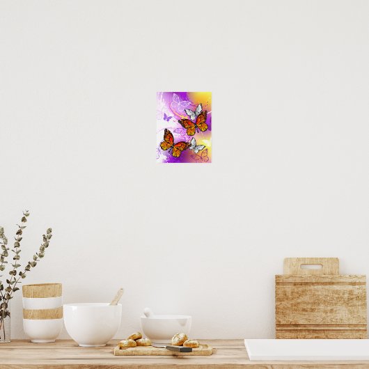 Poster Papillons monarques sur fond violet (Cuisine)