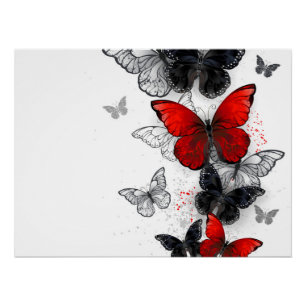 Poster Papillons Morpho Noirs et Rouges en Vol