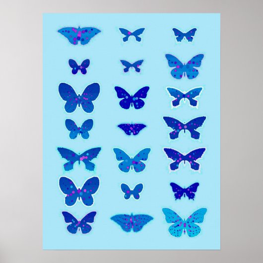 Poster Papillons mouchetés, Cobalt et Sky Blue (Devant)