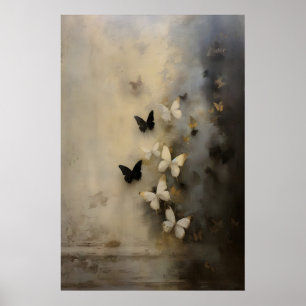 Poster Papillons noirs et blancs Dark Academia, huile vin
