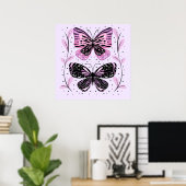 Poster Papillons noirs, roses, violets (Bureau à domicile)