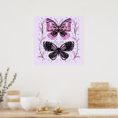 Poster Papillons noirs, roses, violets (Cuisine)