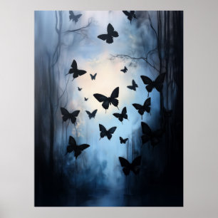 Poster Papillons noirs spectaculaires Ciel bleu Art Abstr