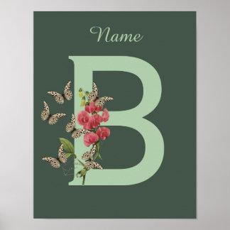Poster Papillons Pois doux Monogramme initial B Nom