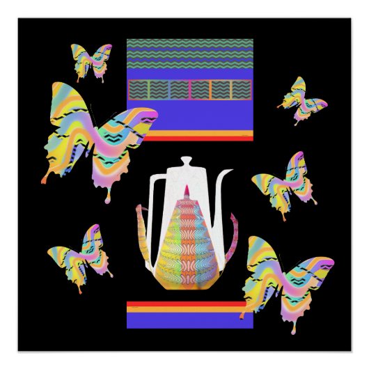 Poster Papillons Pots de café (Devant)