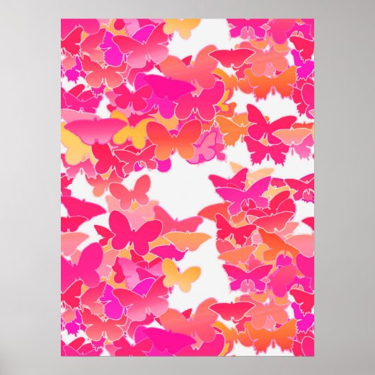 Poster Papillons, rose, fuchsia et corail (Devant)