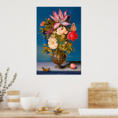Poster Papillons rose vase table arrangement fleur (Cuisine)