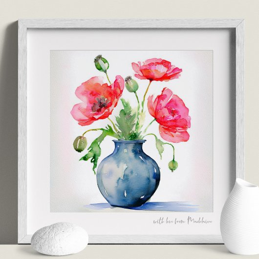Poster Papillons rouges Vase bleu Loose Watercolor Imprim