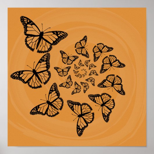 Poster Papillons spiraux noir sur orange (Devant)