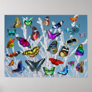 Poster Papillons sur les branches. Nature. Paysage.