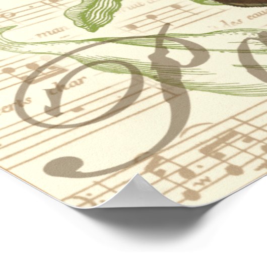 Poster Papillons sur Partition avec Design Floral (Coin)