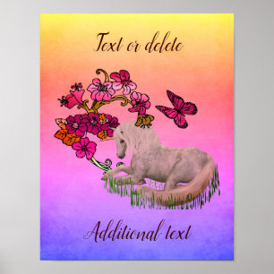Poster Papillons Unicorne Et Fleurs Personnalisés