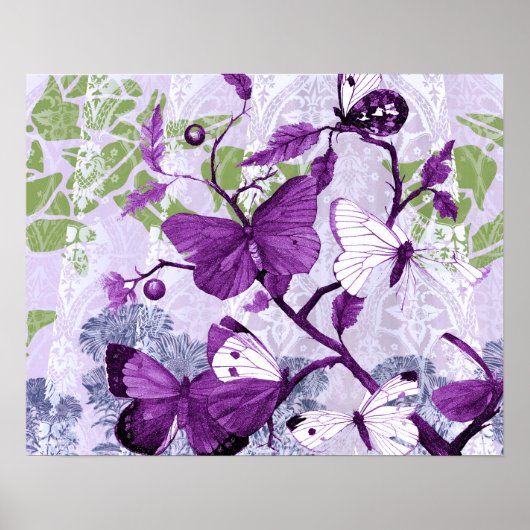 Poster Papillons violets sur les branches Imprimer (Devant)