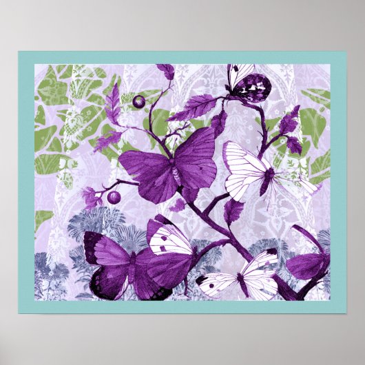 Poster Papillons violets sur une branche (Devant)