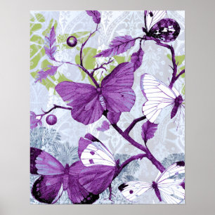Poster Papillons violets sur une branche