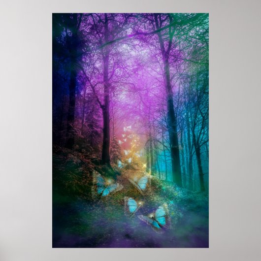 Poster Papillons Whimsical Dans La Forêt Enchantée (Devant)