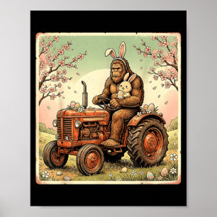 Poster Pâques bigfoot lapin tracteur drôle printemps