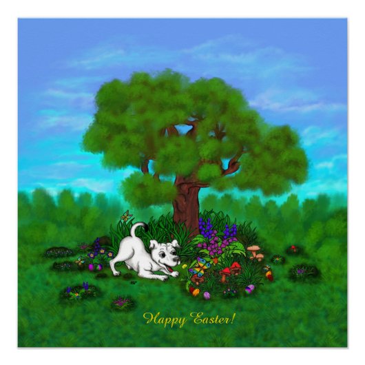 Poster Pâques - Chiot Capo et Papillon (Devant)