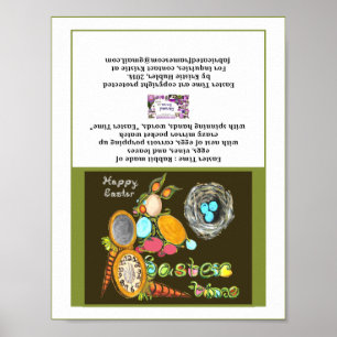 Poster Pâques Heure Bunny Oeuf Vine Watch Happy Carte de
