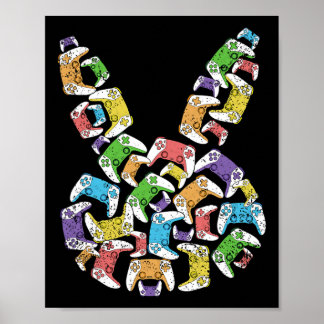 Poster Pâques Joueur Passionné de jeux vidéo Tête de Lapi