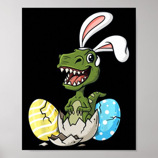 Poster Pâques Jour T Rex Avec Lapin Oreilles OEufs Amusan (Devant)