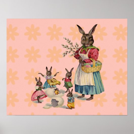 Poster Pâques Lapin Poule Lapin Œufs (Devant)