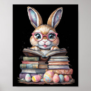 Poster Pâques mignonne lecture Bunny Gles Livres Vin de l